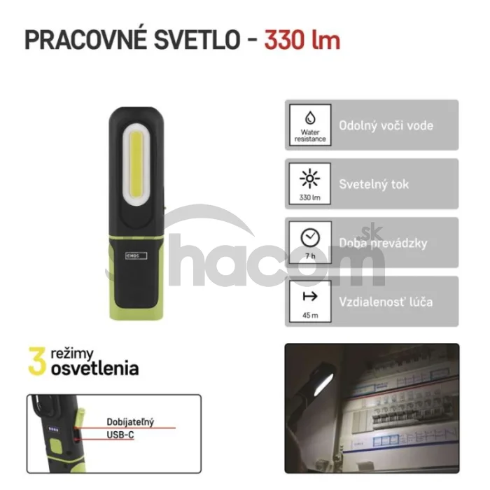 COB LED + SMD LED nabíj. svietidlo P4537, 330 lm, 1200 mAh