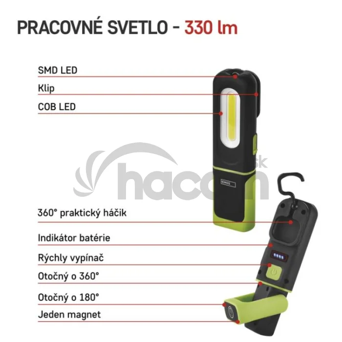 COB LED + SMD LED nabíj. svietidlo P4537, 330 lm, 1200 mAh