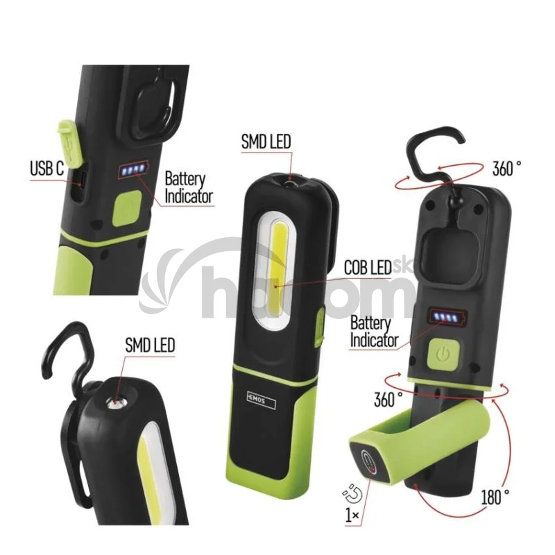 COB LED + SMD LED nabíj. svietidlo P4537, 330 lm, 1200 mAh