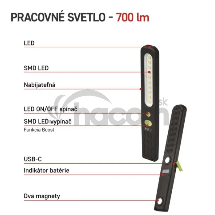 SMD LED + LED nabíj. svietidlo P4538, 700 lm, 1200 mAh