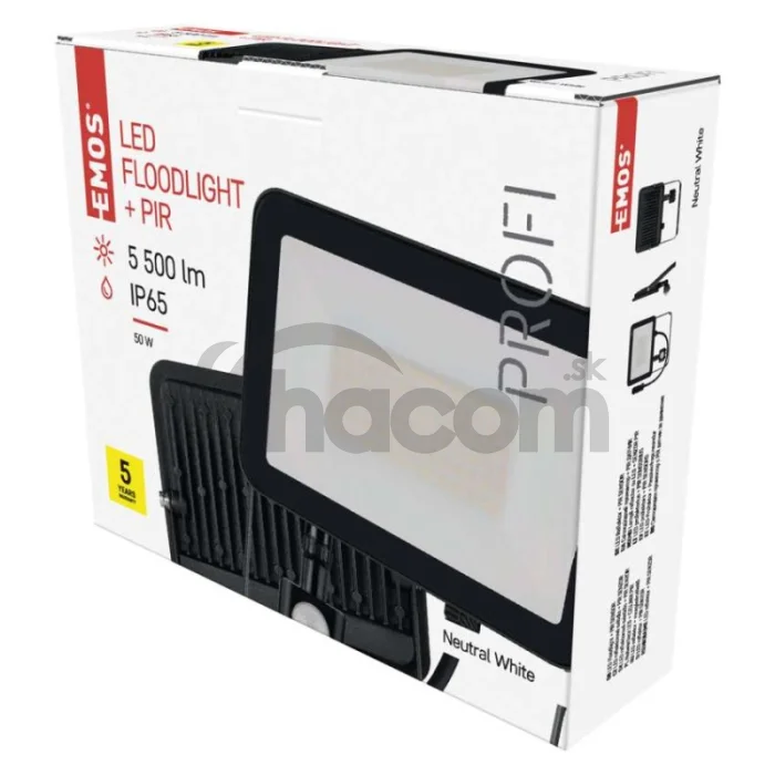 LED reflektor INOVO s pohybovým čidlom, 50W neutrálna biela