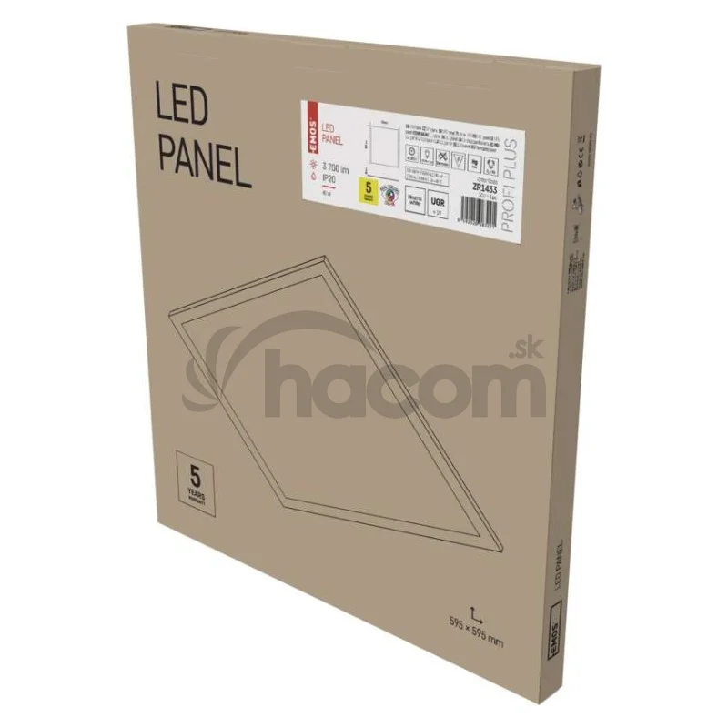 LED panel PROXO 60 x 60 cm / 10 mm, 40 W, 3 700 lm, vstavaný, neutr. biela, UGR<19, IP20
