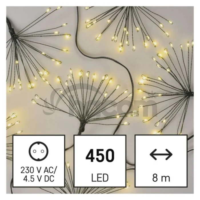 LED svetelná reťaz – svietiace trsy, nano, 8 m, vnútorná, teplá biela, časovač