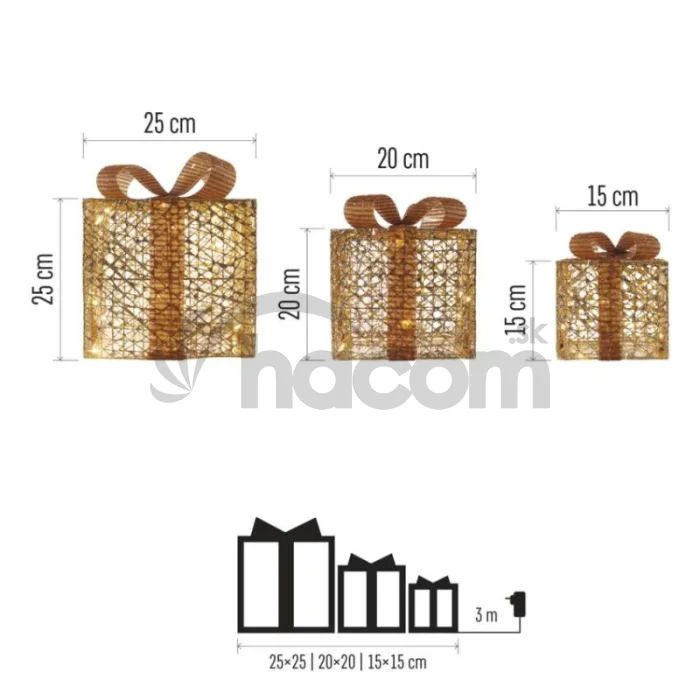LED darčeky, 3 veľkosti, vnútorné, teplá biela
