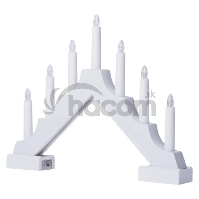 LED svietnik drevený biely, 29 cm, 2x AA, vnútorný, teplá biela, časovač