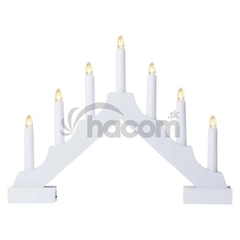 LED svietnik drevený biely, 29 cm, 2x AA, vnútorný, teplá biela, časovač