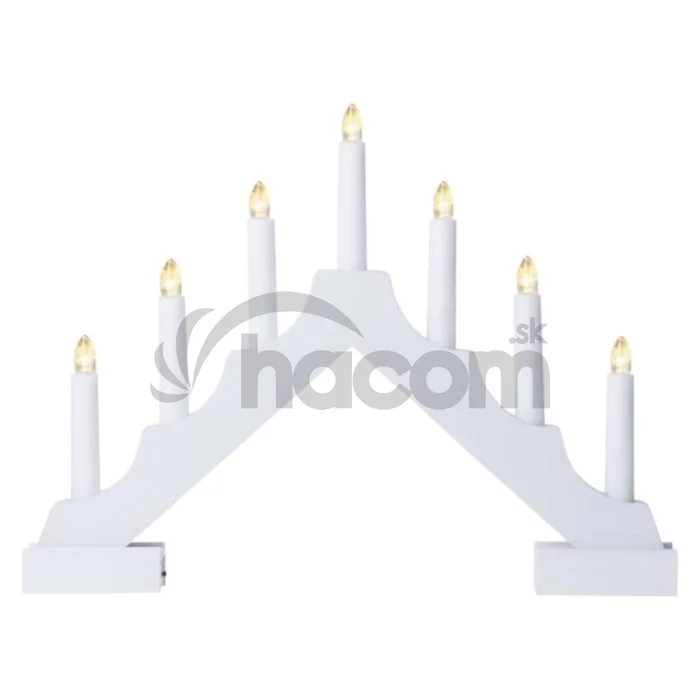 LED svietnik drevený biely, 29 cm, 2x AA, vnútorný, teplá biela, časovač