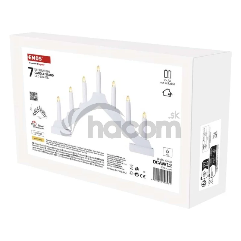 LED svietnik drevený biely, 29 cm, 2x AA, vnútorný, teplá biela, časovač