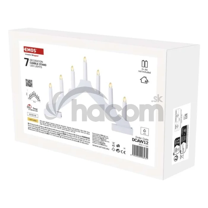 LED svietnik drevený biely, 29 cm, 2x AA, vnútorný, teplá biela, časovač