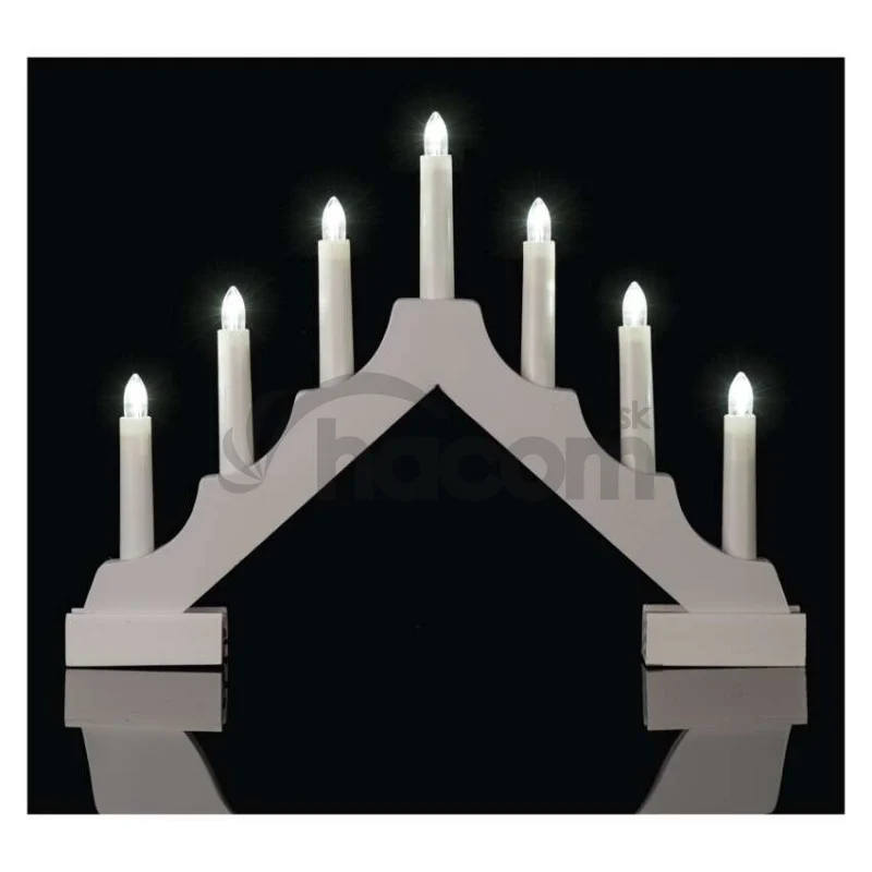 LED svietnik drevený biely, 29 cm, 2x AA, vnútorný, teplá biela, časovač