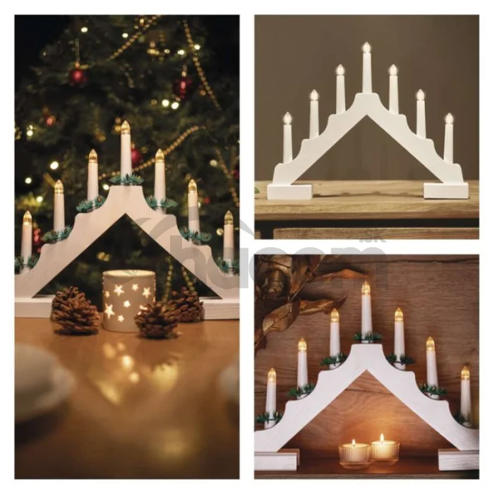 LED svietnik drevený biely, 29 cm, 2x AA, vnútorný, teplá biela, časovač