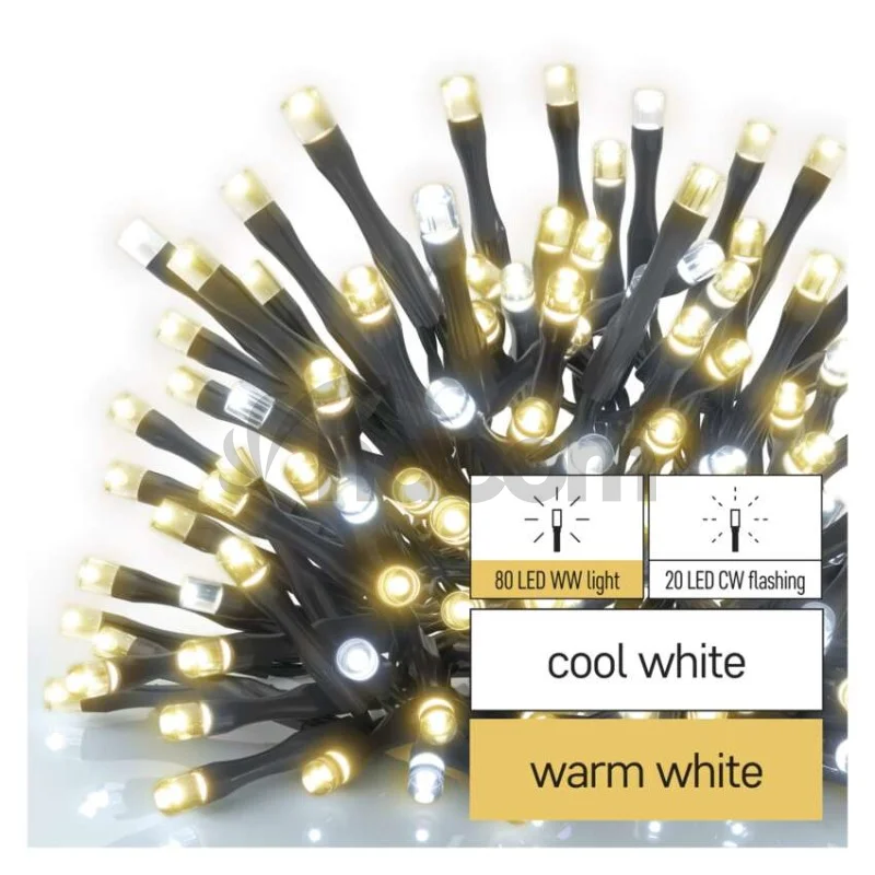 Standard LED spojovacia vianočná reťaz blikajúca, 10 m, vonkajšia, teplá/studená biela