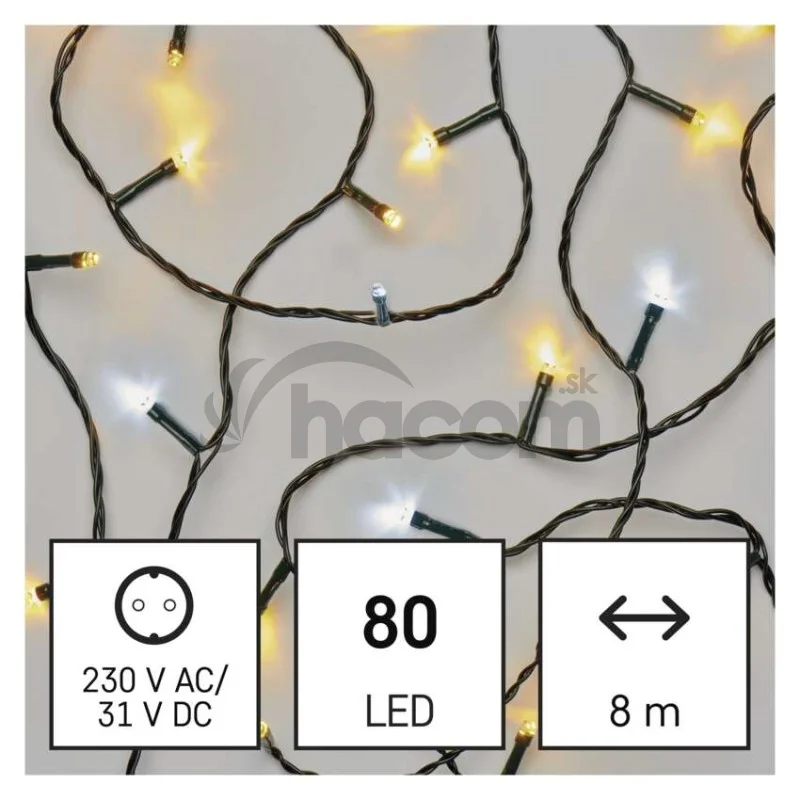 LED vianočná reťaz, 8 m, vonkajšia aj vnútorná, teplá/studená biela, časovač