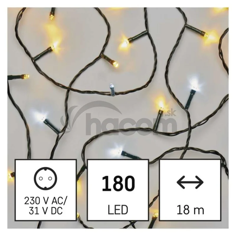 LED vianočná reťaz blikajúca, 18 m, vonkajšia aj vnútorná, teplá/studená biela, časovač