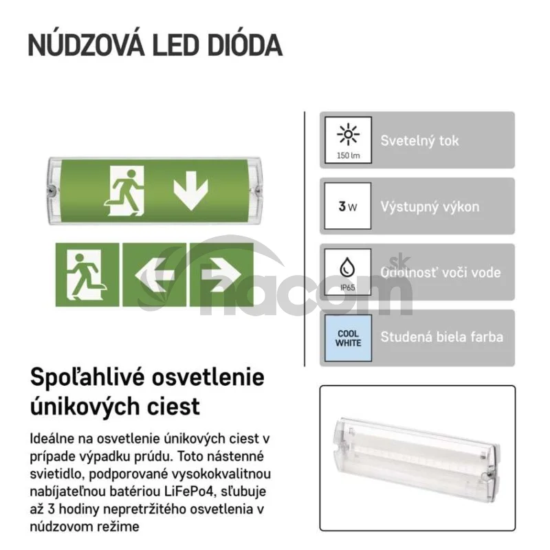 LED Núdzové svietidlo NESSI 3W 3H IP65