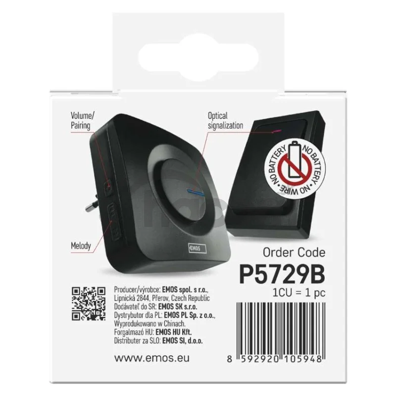 Domový bezdrôtový zvonček bez baterie P5729B do zásuvky