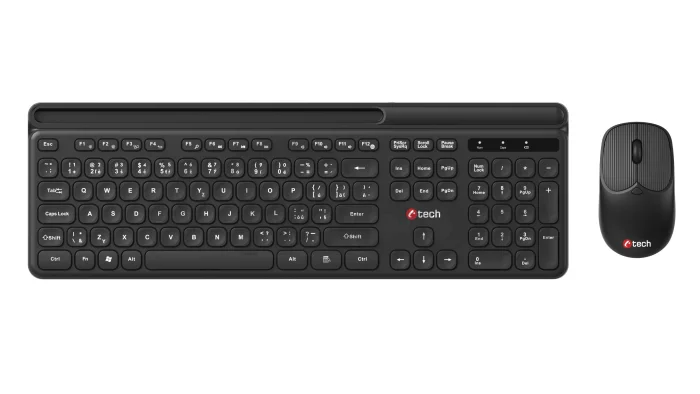 Klávesnice C-TECH Quallis WLKMC-05, bezdrátový combo set s myší, černý, USB, CZ/SK