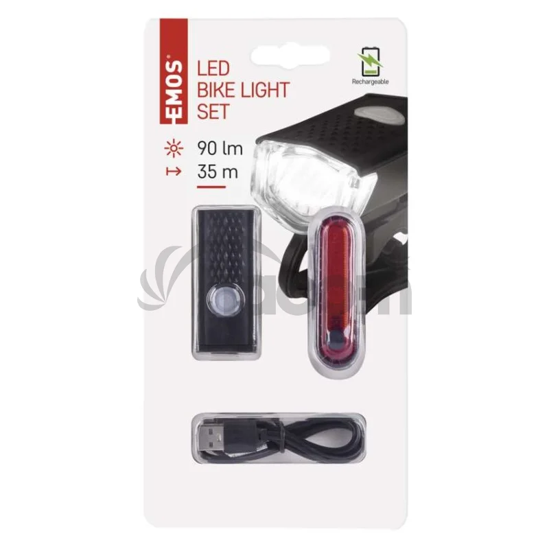 LED predné + zadné nabíjacie svietidlo na bicykel P3923, 90 lm