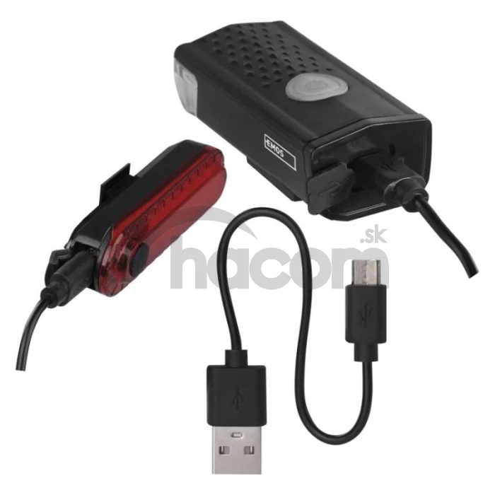 LED predné + zadné nabíjacie svietidlo na bicykel P3923, 90 lm