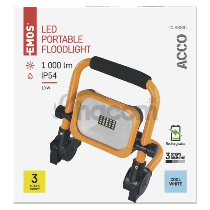 LED reflektor ACCO nabíjací prenosný, 10 W studená biela