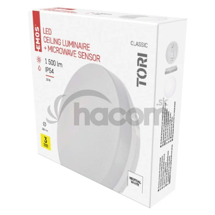 LED prisad. svietidlo Tori s pohyb. senz.,kr. 15W n.b., IP54