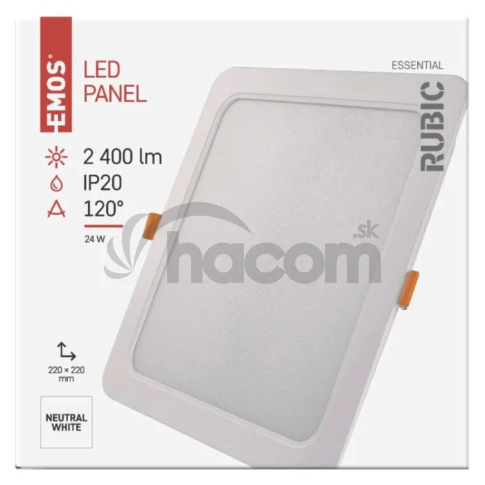 LED vstavané svietidlo RUBIC, štvorcové, biely, 24W, neutrálna biela