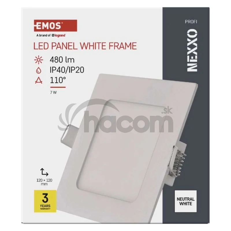 LED vstavané svietidlo NEXXO, štvorec, biely, 7W, neutrálna biela