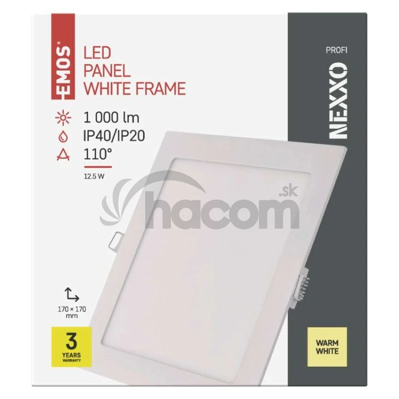 LED vstavané svietidlo NEXXO, štvorec, biely, 12W, teplá biela