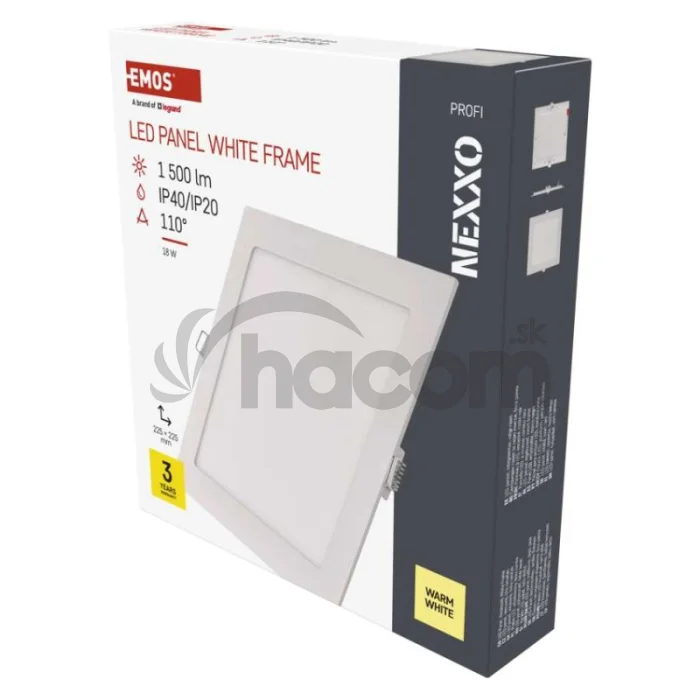 LED vstavané svietidlo NEXXO, štvorec, biely, 18W, teplá biela