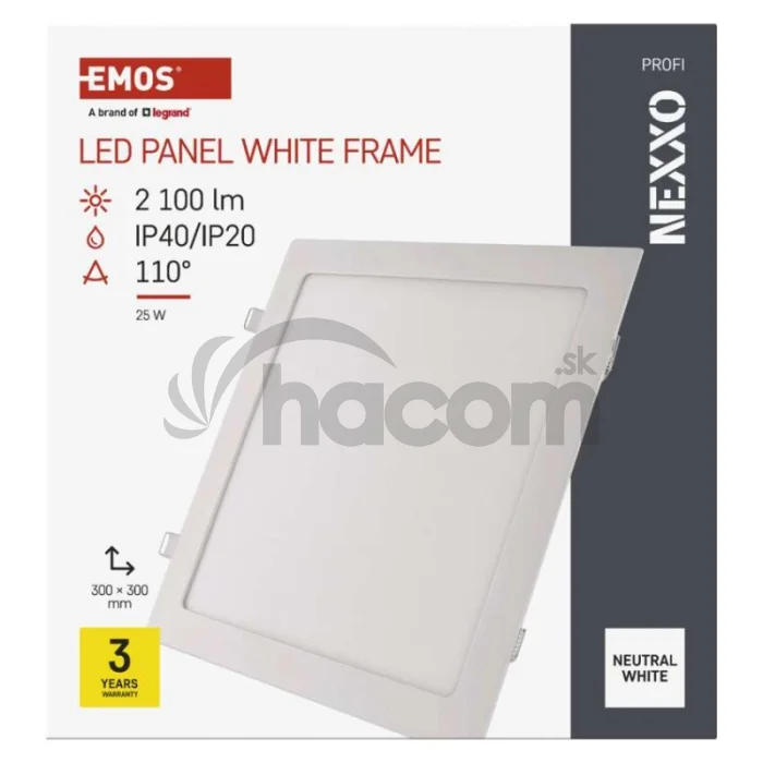 LED vstavané svietidlo NEXXO, štvorec, biely, 24W, neutrálna biela