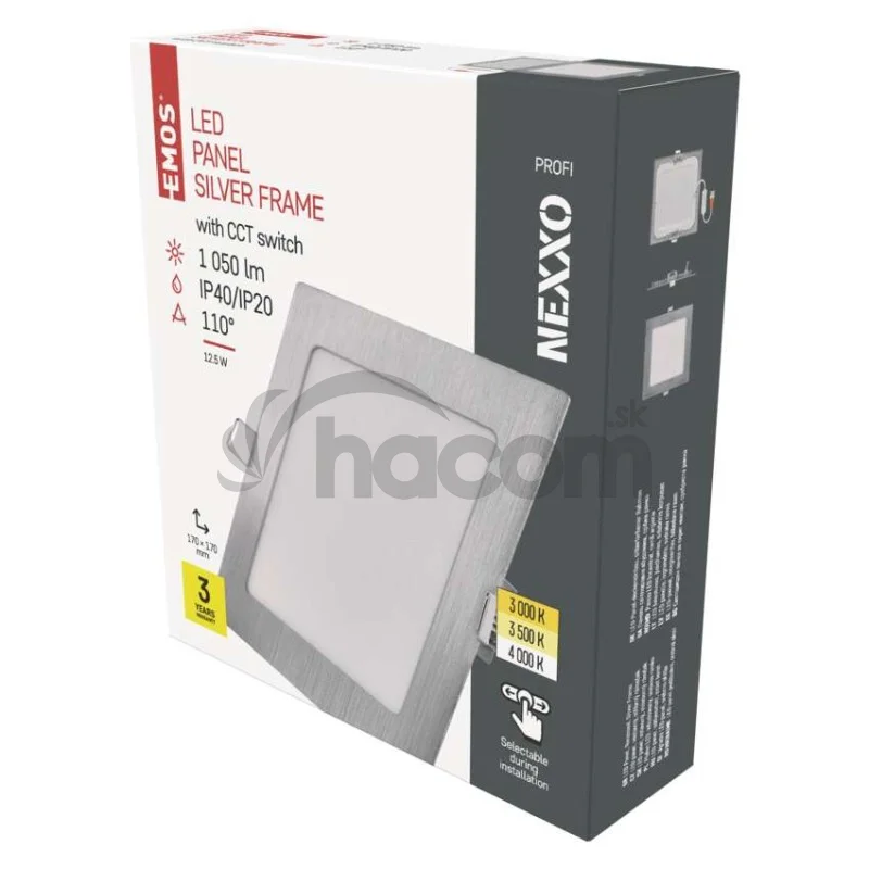 LED vstavané svietidlo NEXXO, štvorec, strieborné, 12W, CCT