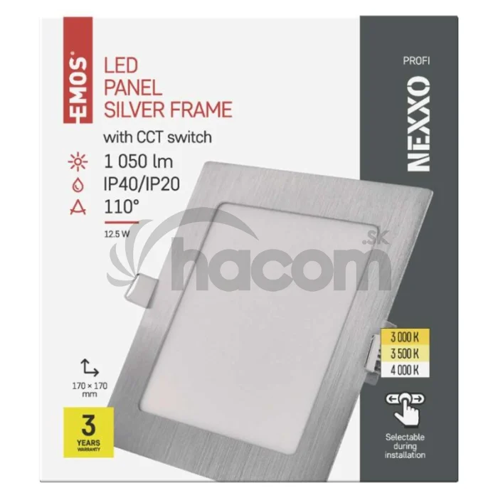 LED vstavané svietidlo NEXXO, štvorec, strieborné, 12W, CCT