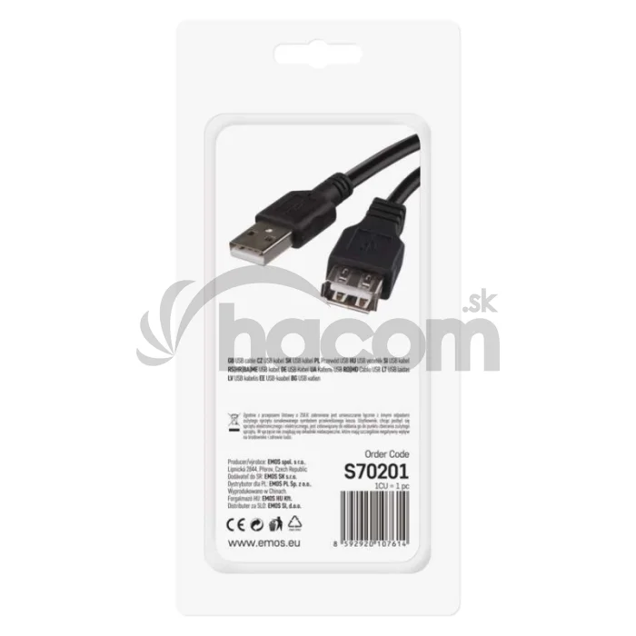 USB kábel 2.0 A vidlica – A zásuvka 2m