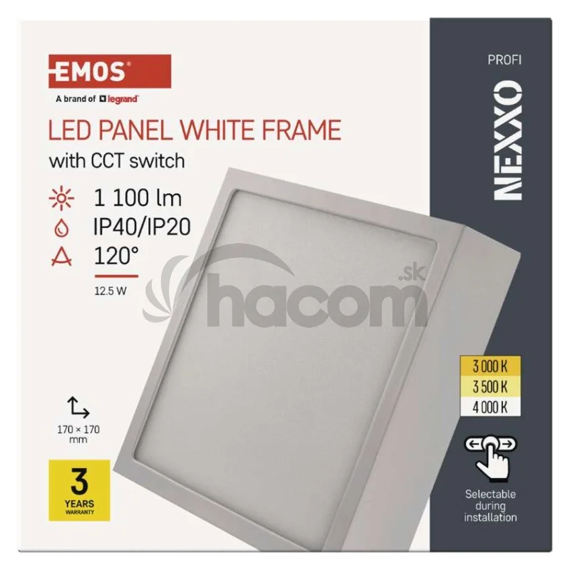 LED prisadené svietidlo, štvorec, biele, 12,5W, CCT