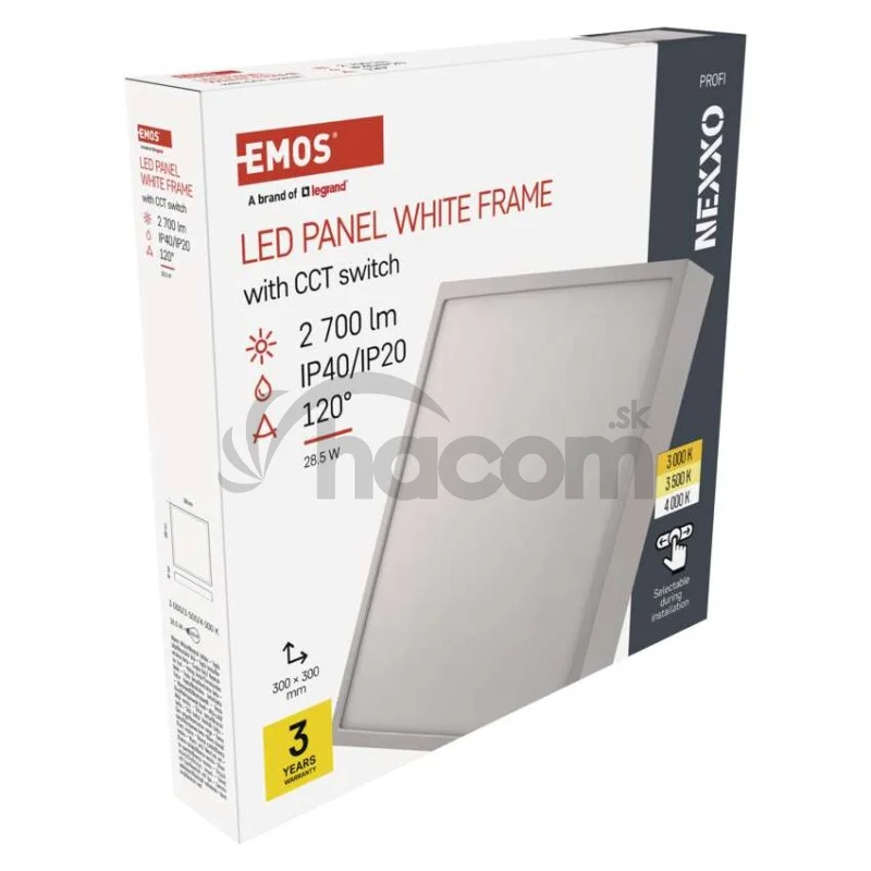 LED prisadené svietidlo, štvorec, biele, 28,5W, CCT