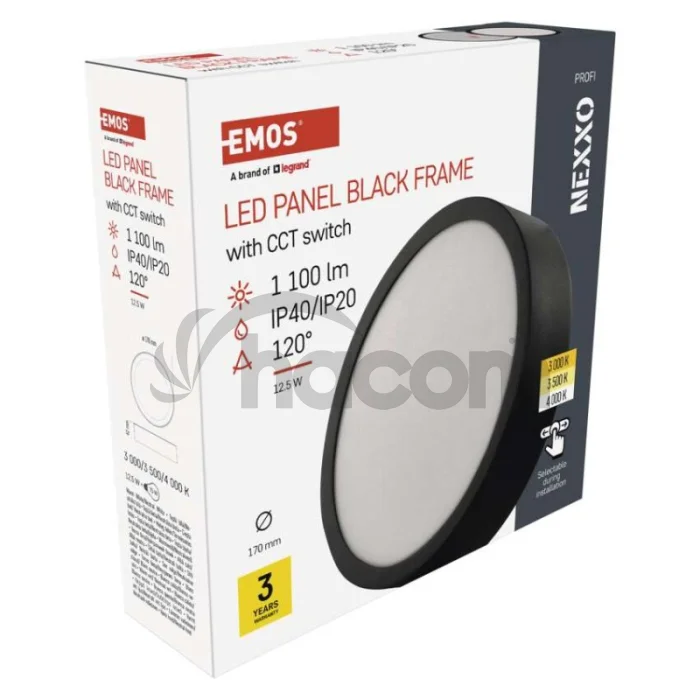 LED prisadené svietidlo, kruhové, čierne, 12,5W, CCT
