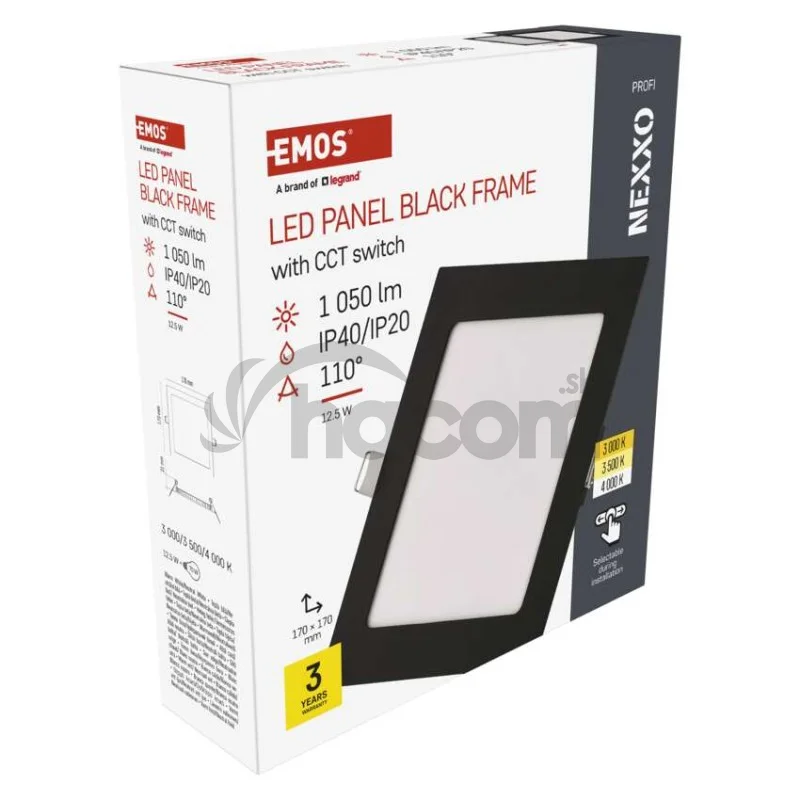 LED vstavané svietidlo NEXXO, štvorec, čierne, 12W, CCT