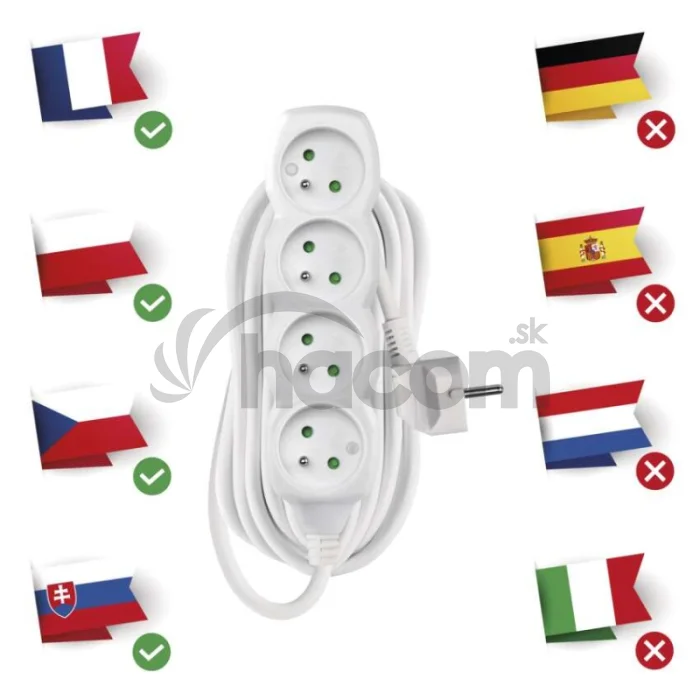 Predlžovací kábel 7 m / 4 zásuvky / biely / PVC / 1,5 mm2