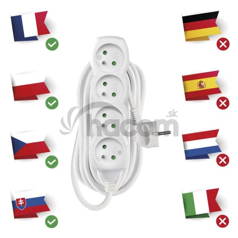 Predlžovací kábel 7 m / 4 zásuvky / biely / PVC / 1,5 mm2