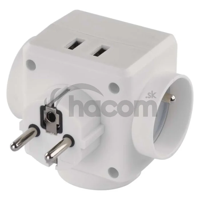 Rozbočovacia zásuvka 3× guľatá, 2× USB