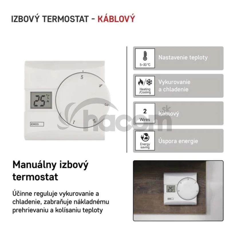 Izbový manuálny drôtový termostat P5603R