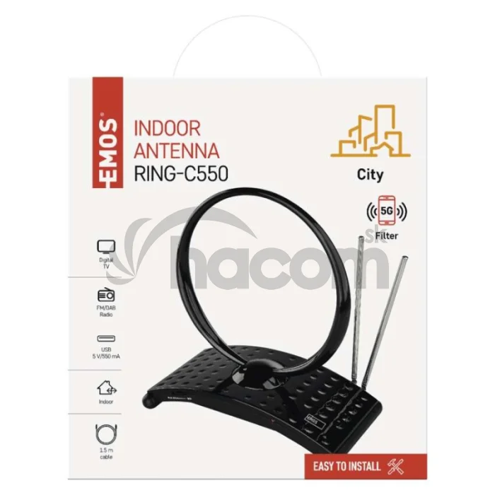 Anténa izbová CITY RING-C550, DVB-T2, DAB, FM, filter LTE/4G/5G