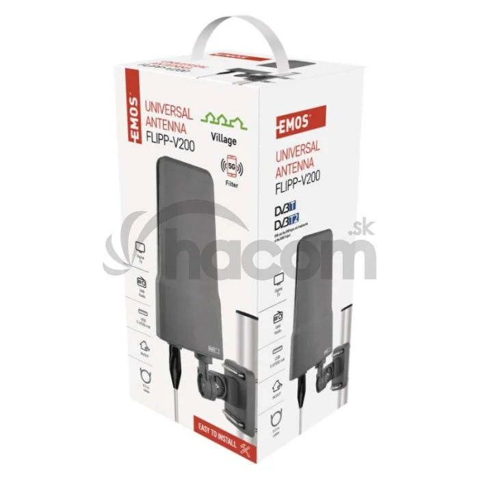 Anténa univerzálna VILLAGE FLIPP–V200, DVB-T2, DAB, filter LTE/4G/5G