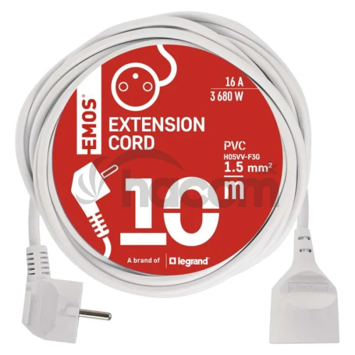Predlžovací kábel 10 m / 1 zásuvka / biely / PVC / 1,5 mm2