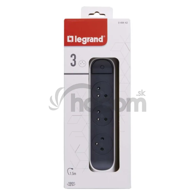 Legrand predlžovací kábel 1,5 m / 3 zásuvky / s vypínačom / biely-čierny / PVC / 1 mm2