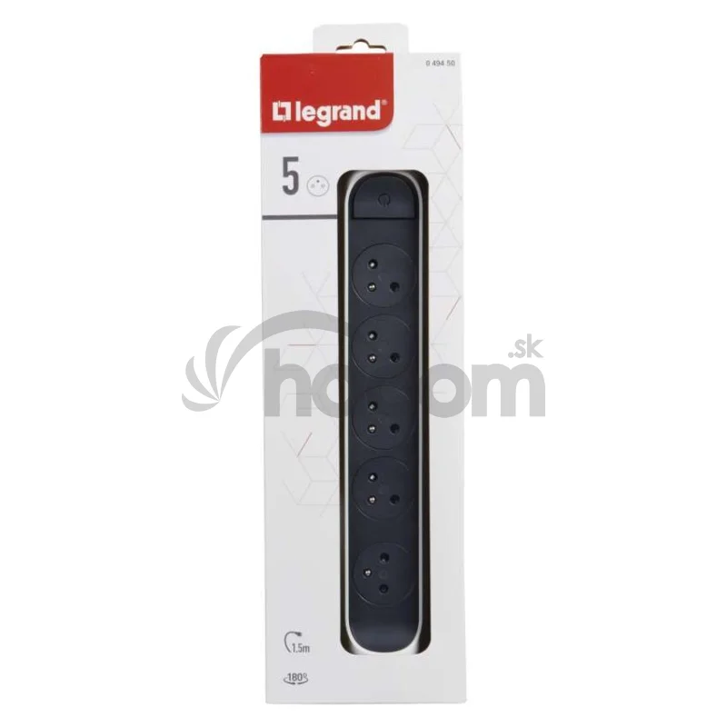 Legrand predlžovací kábel 1,5 m / 5 zásuviek / s vypínačom / biely-čierny / PVC / 1 mm2