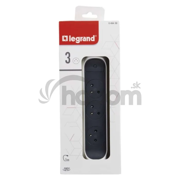 Legrand predlžovací kábel 3 m / 3 zásuvky / s vypínačom / biely-čierny / PVC / 1,5 mm2