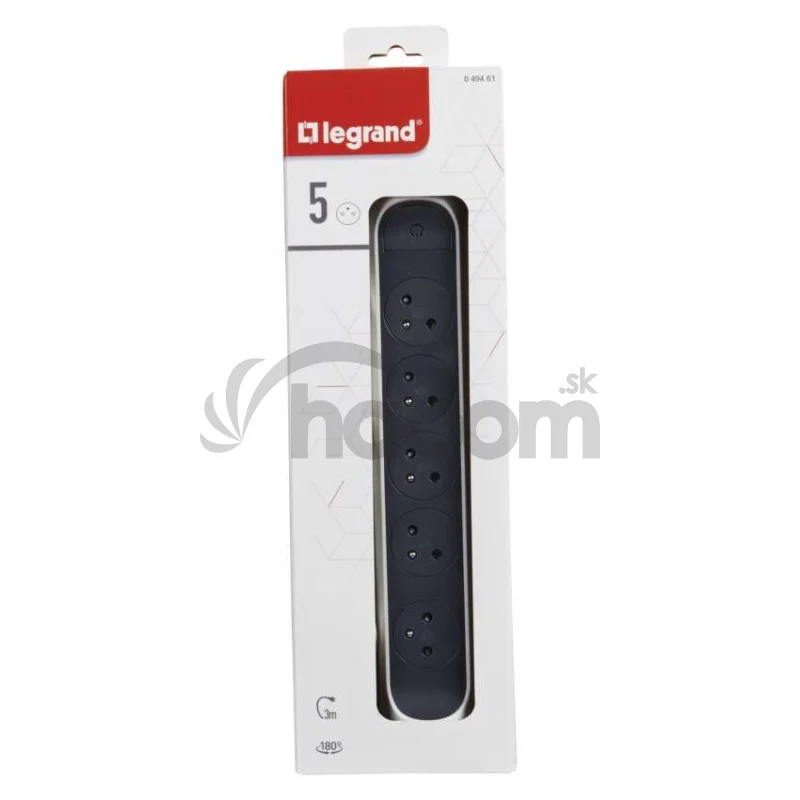 Legrand predlžovací kábel 3 m / 5 zásuviek / s vypínačom / biely-čierny / PVC / 1,5 mm2