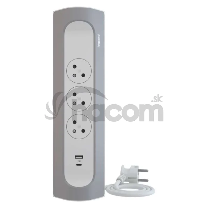 Legrand predlžovací kábel 1 m / 3 zásuvky / s USB / hliník-biela / PVC / 1,5 mm2