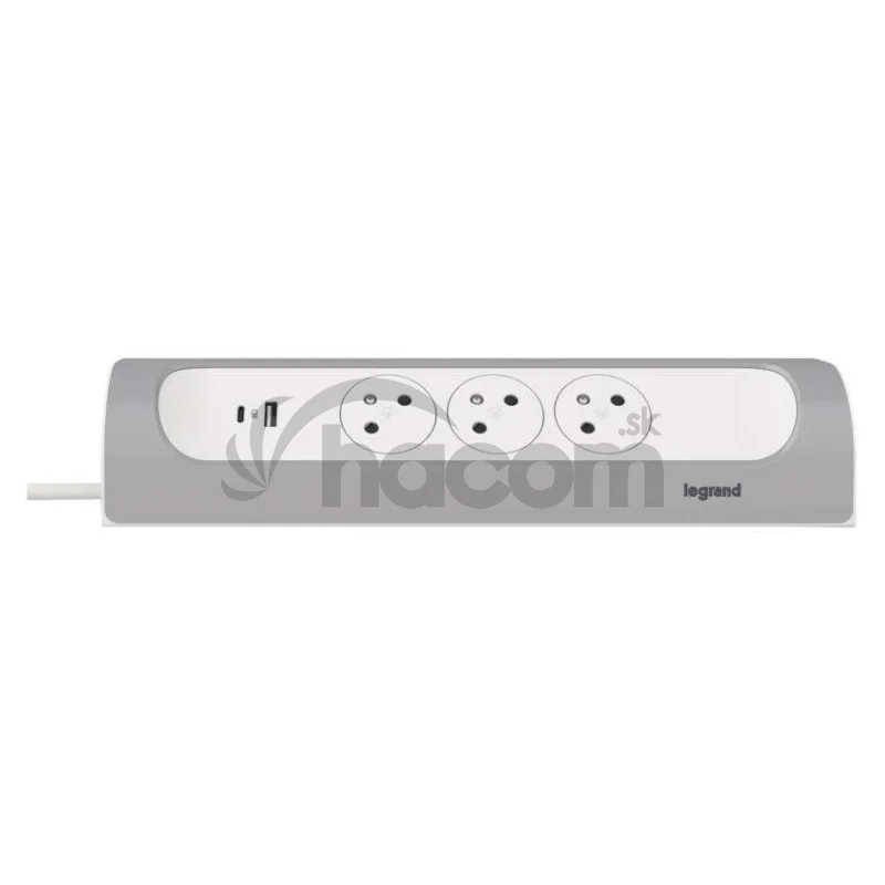Legrand predlžovací kábel 1 m / 3 zásuvky / s USB / hliník-biela / PVC / 1,5 mm2